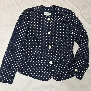 Liz Claiborne Collection Navy Blue Polka Dot Collarless Blazer Jacket Size 4 EUC